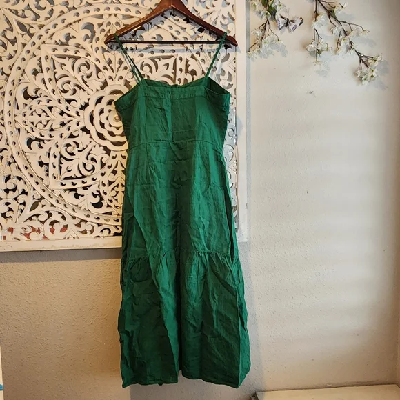 NATION LTD MIDI DRESS STRAPPY ORGANIC LINEN FRONT BUTTON SZ MEDIUM EUC - Picture 16 of 16